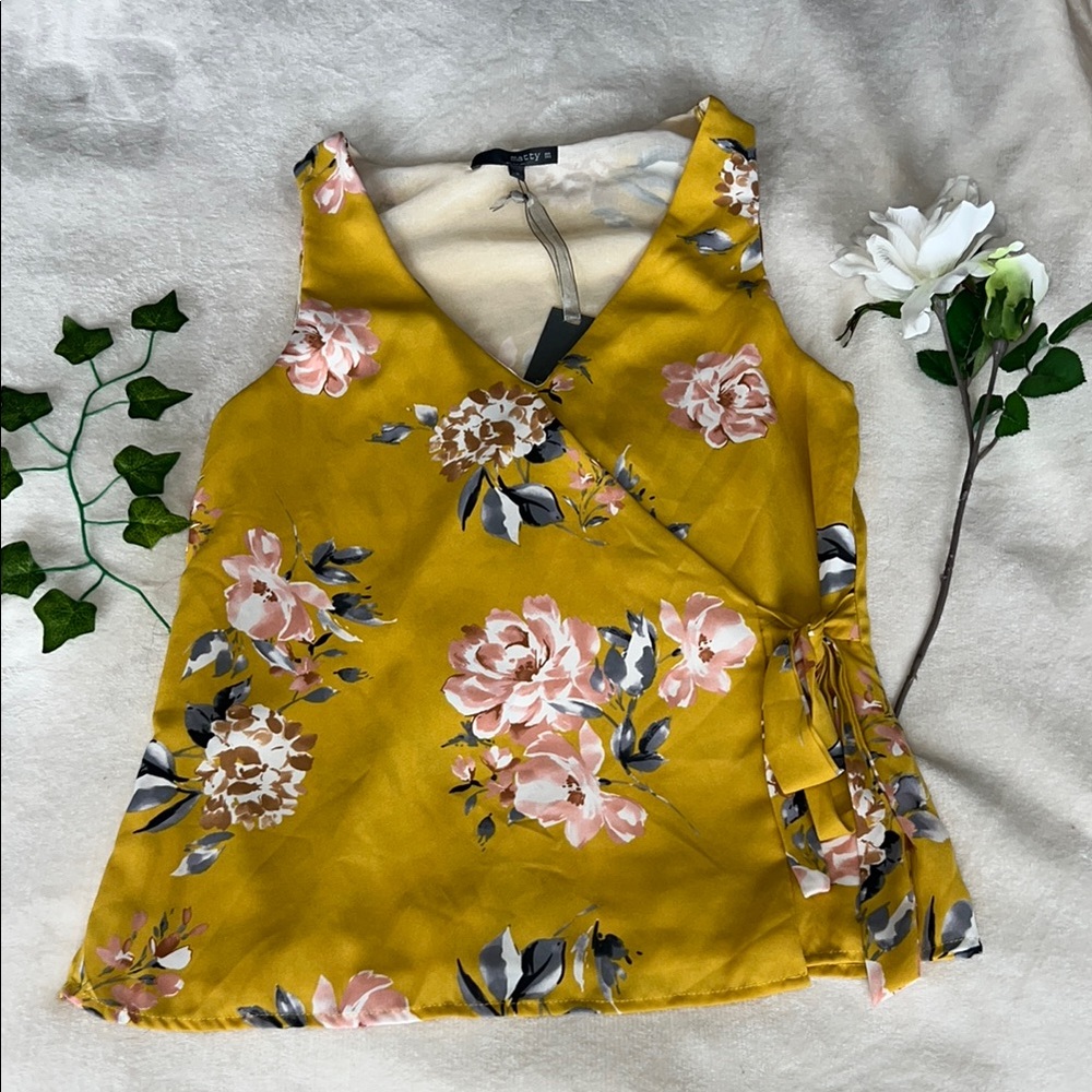 NWT Floral Yellow Sleeveless Wrap Top